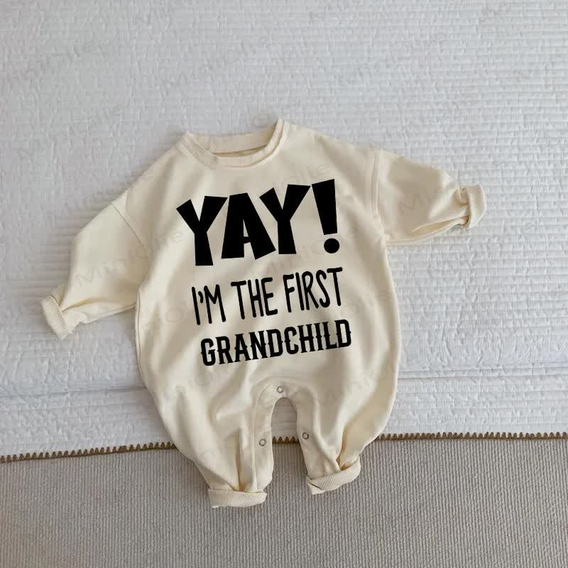 YAY I'M THE FIRST GRANDCHILD Baby Toddler Beige Romper - Beige - 2-3T - image 1