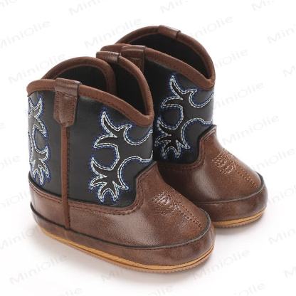 Baby Leaves Embroidered Soft Boots - Brown - 7C - image 8