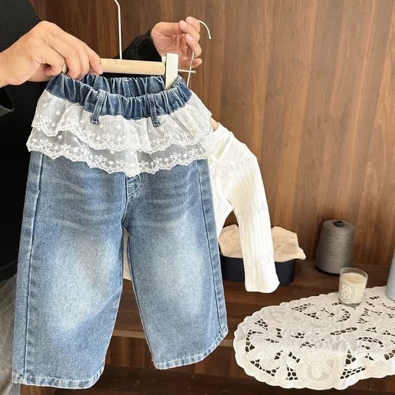 Baby Toddler Girl Lace Denim Loose Pants - Blue - 5-7T - image 1
