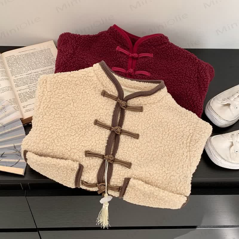 Kid's Retro Solid Color Fleece Outerwear - image 2