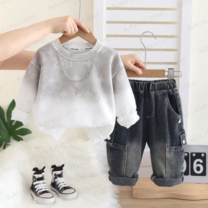 Baby Toddler Boy Denim 2-piece Set - Beige White - 5-7T - image 2