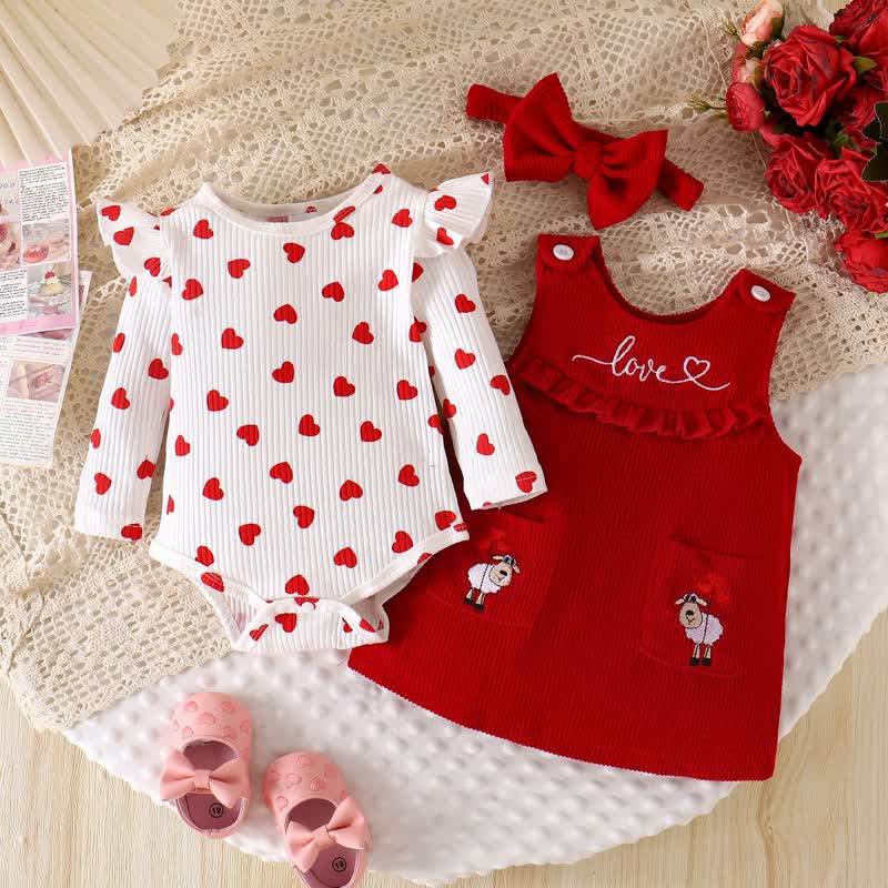 LOVE Baby Girl Bodysuit & Sleeveless Sheep Dress - Red - 12-18M - image 1