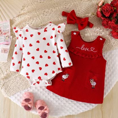 LOVE Baby Girl Bodysuit & Sleeveless Sheep Dress - Red - 12-18M - image 1