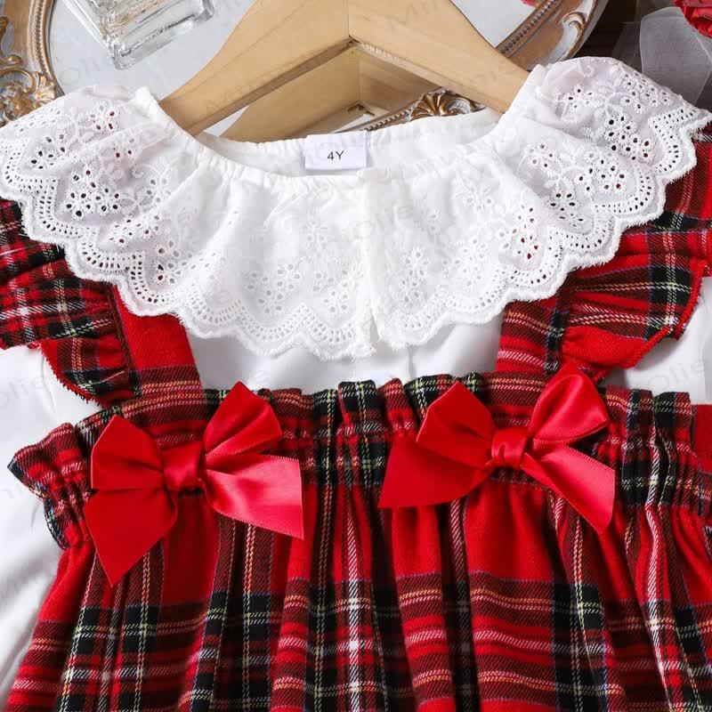 Toddler Kid Girl Bow Lace Red Plaid Sleeveless Dress - image 3