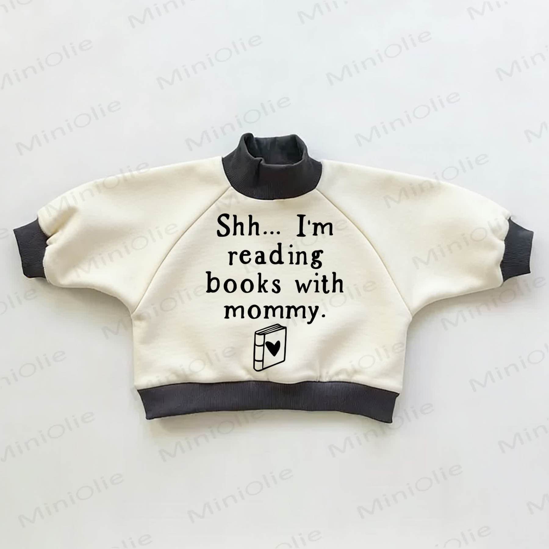 SHH... I'M READING BOOKS WITH MOMMY Baby Toddler Color Block Sweatshirt - Beige&Black - 3-5T - image 1