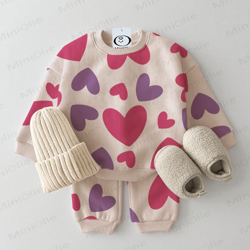 Baby Beige Pink Purple Love 2-piece Set - Beige - 2-3T - image 1