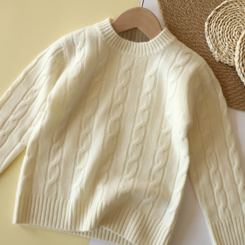 Kid Solid Color Crew Neck Knit Pullover Sweater - Beige - 12Y - image 4