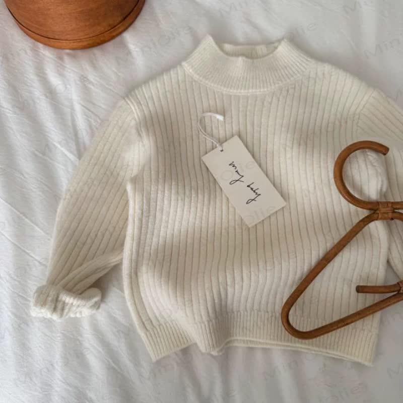 Kid Knitted Solid Color Warm Sweater - Beige - 10Y - image 2