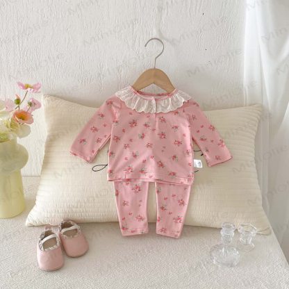 Baby Girl Flower 2-piece Lace Set - Pink Flower - 1-2T - image 1