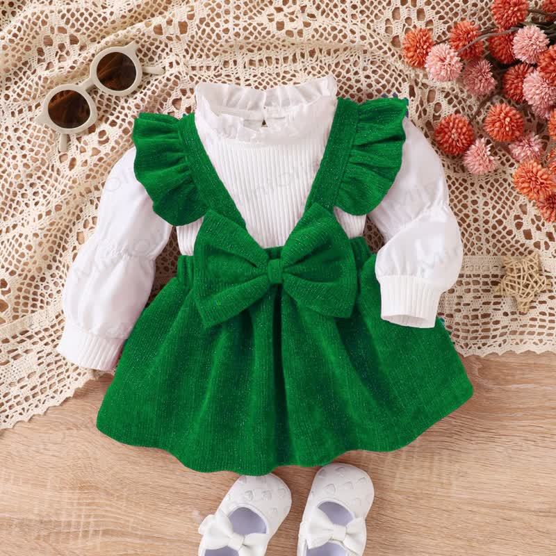 Baby Girl Bow Flying Sleeves Dress - Green - 12-24M - image 4
