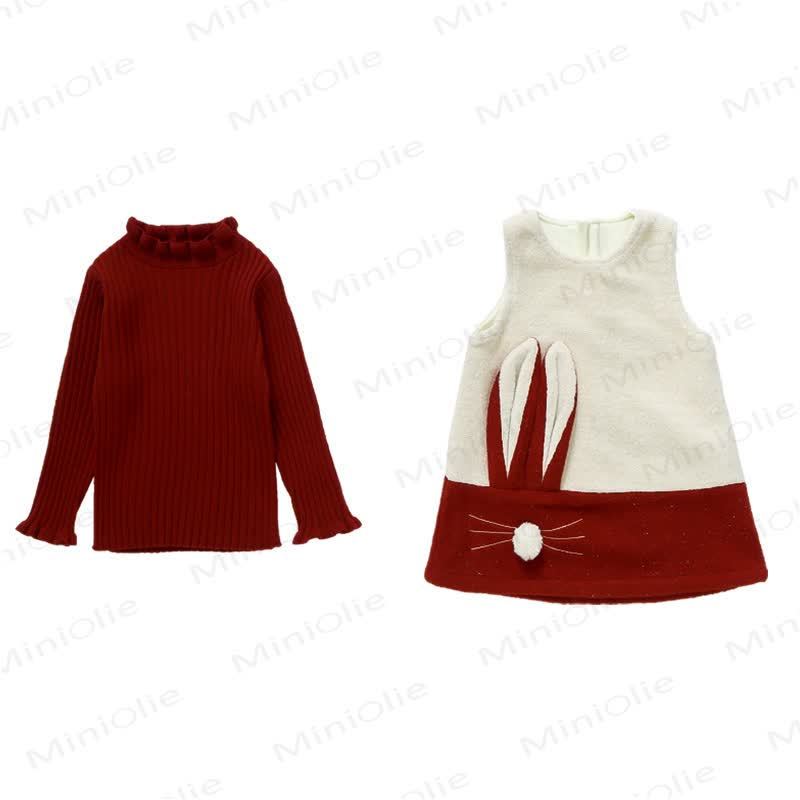 Toddler Kid Girl Bunny Sleeveless Dress/ Red Top - Dress & Top - 5-6T - image 3