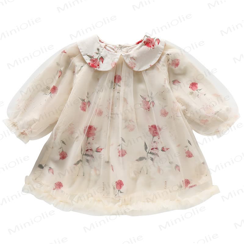Toddler Girl Flower Mesh Dress - Beige - 8Y - image 1
