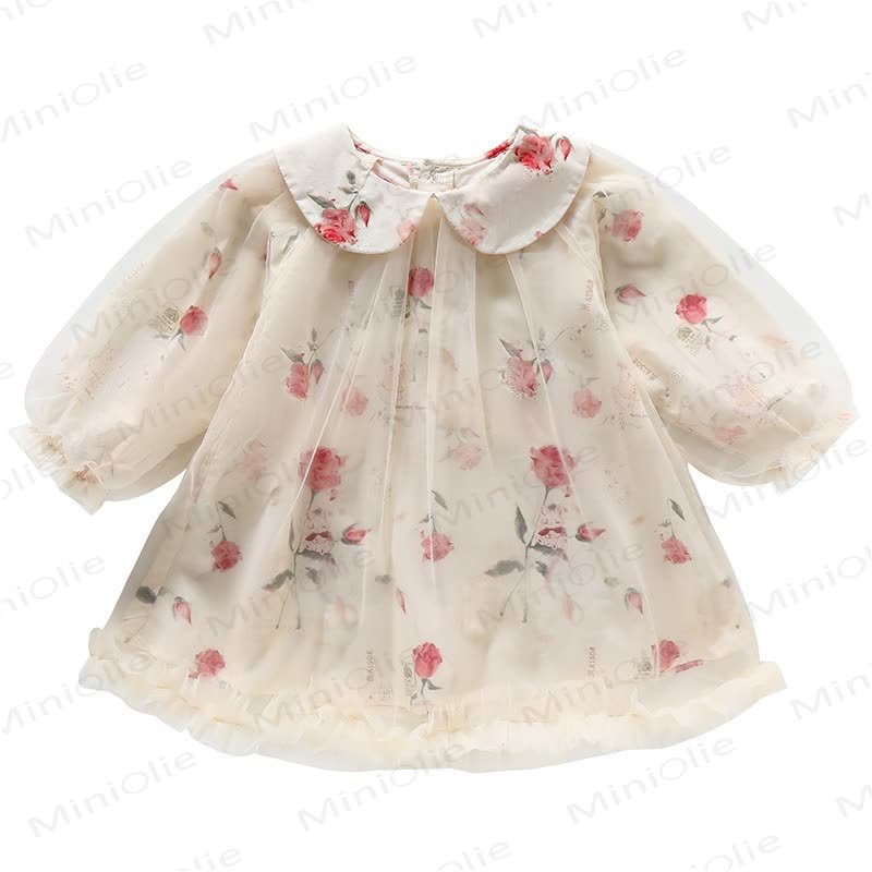 Toddler Girl Flower Mesh Dress - Beige - 8Y - image 1