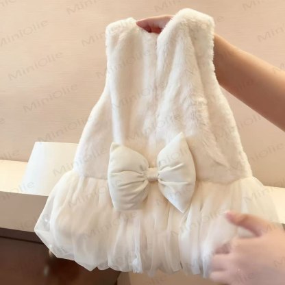 Toddler Girl Fleece Lined Strawberry Bow Fur Dress/ Pink Top - image 4