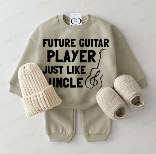 FUTURE GUITAR PLAYER JUST LIKE UNCLE Baby Sweatshirt Grey Green 2-piece Set - Grey Green - 2-3T - image 1