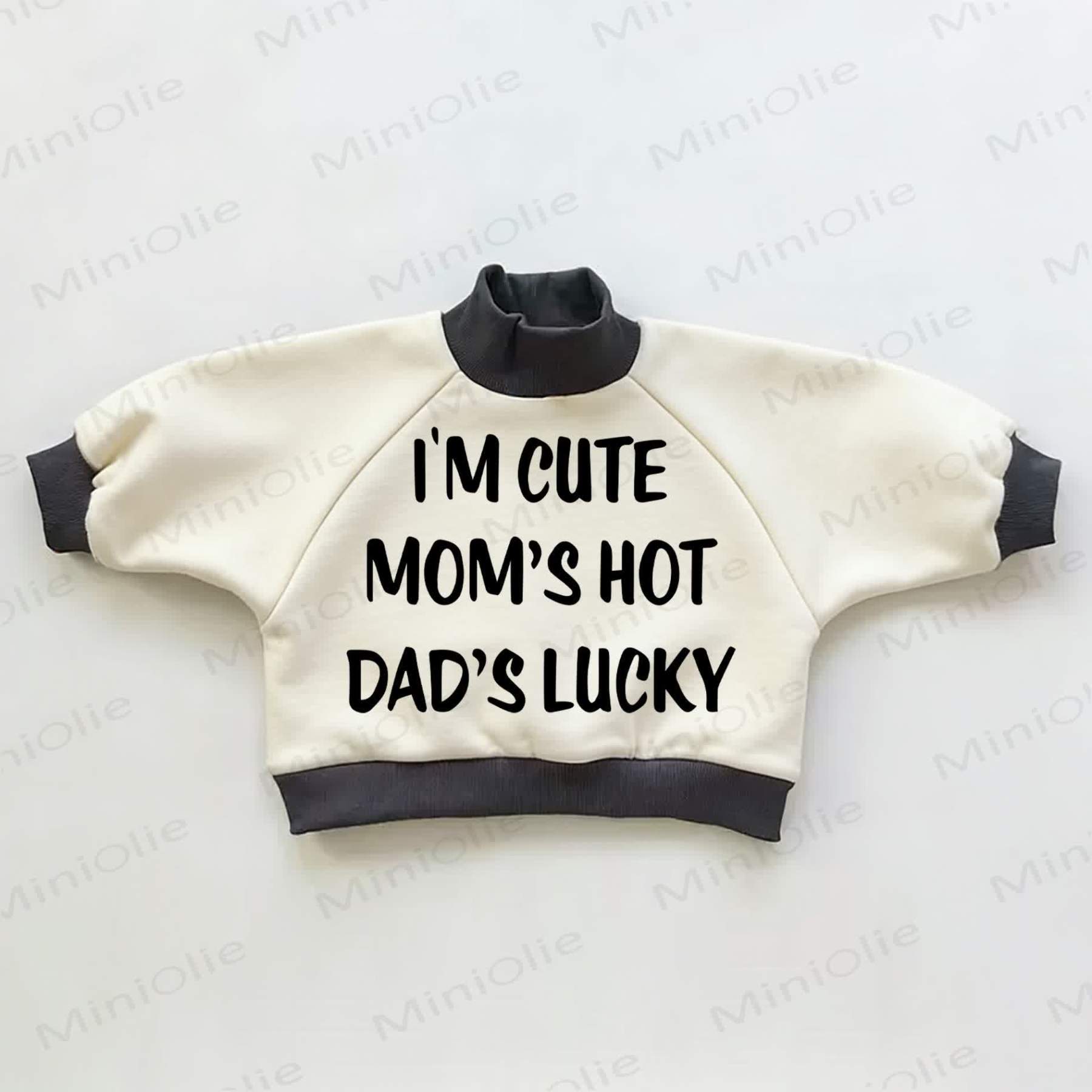 I'M CUTE MOM'S HOT DAD'S LUCKY Baby Toddler Color Block Sweatshirt - Beige&Black - 3-5T - image 1