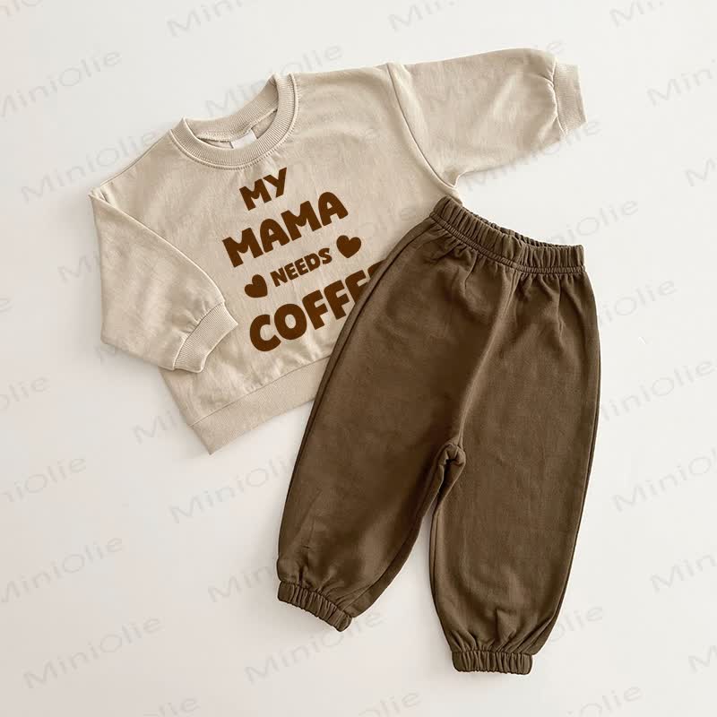 MY MAMA NEEDS COFFEE Baby Brown Beige Love 2-piece Set - Brown Beige - 2-3T - image 1