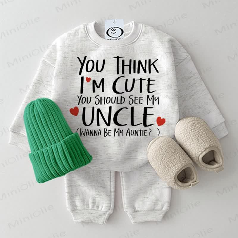 YOU THINK I'M CUTE YOU SHOULD SEE MY UNCLE WANNA BE MY AUNTIE Baby Light Gray Love 2-piece Set - Light Gray - 2-3T - image 3