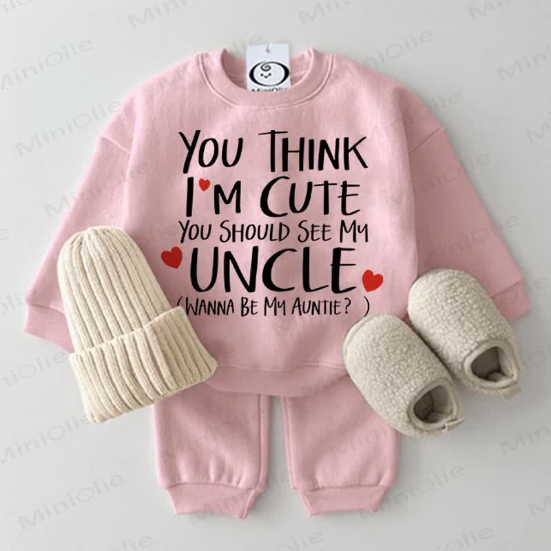 YOU THINK I'M CUTE YOU SHOULD SEE MY UNCLE WANNA BE MY AUNTIE Baby Light Gray Love 2-piece Set - Pink - 2-3T - image 2