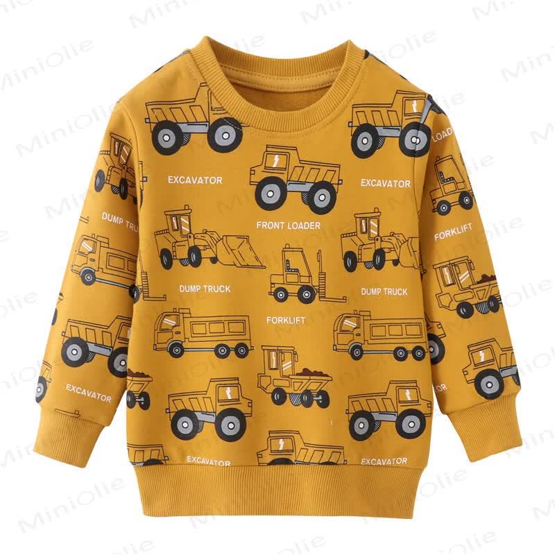 Toddler Excavator Cartoon Print Crew Neck Sweatshirt  - Yellow - 7T - image 1