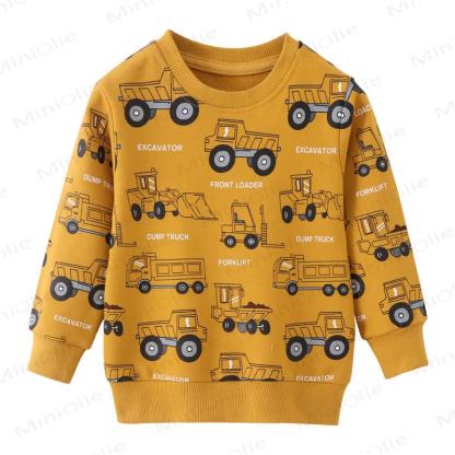 Toddler Excavator Cartoon Print Crew Neck Sweatshirt  - Yellow - 7T - image 1