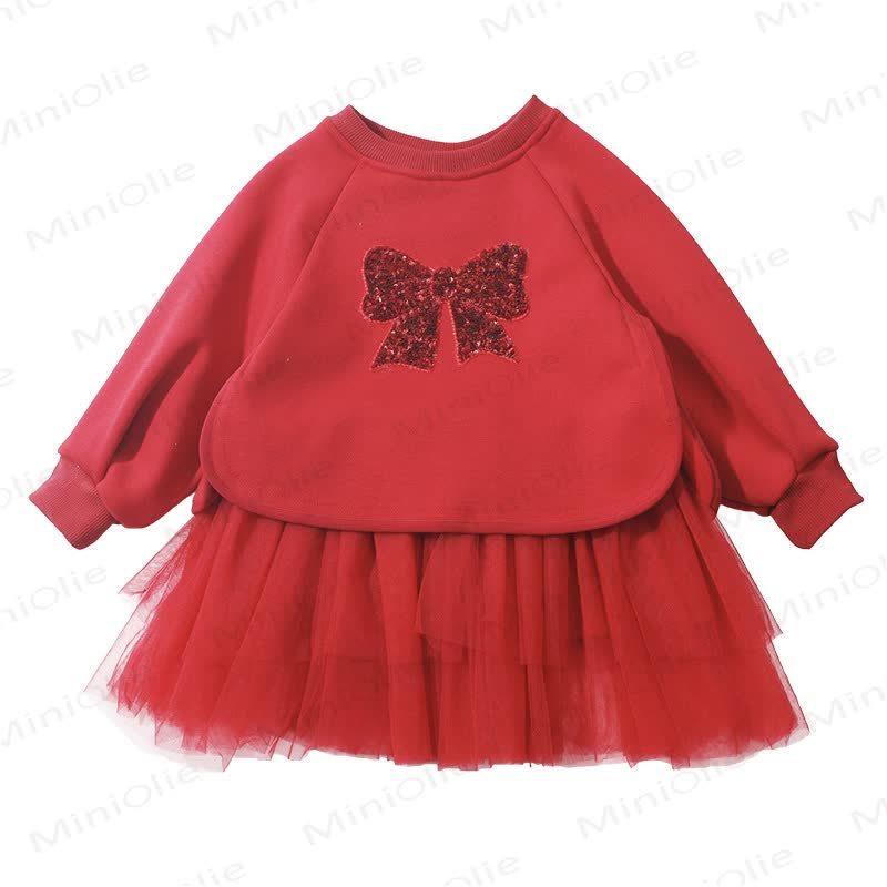 Toddler Girl Sequins Bow Mesh Dress - Red - 8Y - image 1