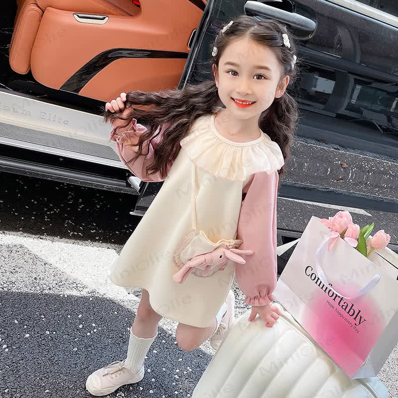 Toddler Girl Bunny Raglan Dress - Beige - 8Y - image 1