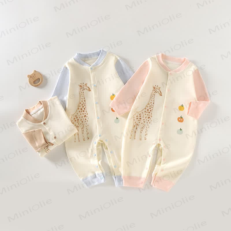 Baby Giraffe Cartoon Print Romper - image 1