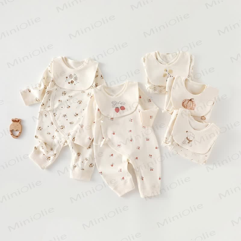 Baby Cartoon Print Beige Newborn Romper - image 1