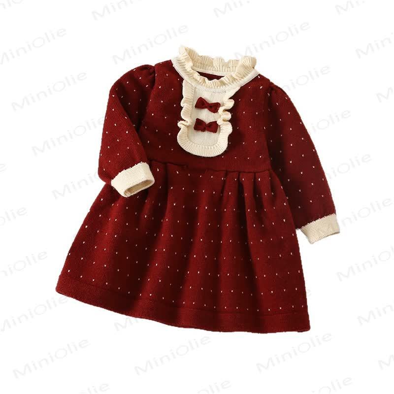 Toddler Girl Bow Knit Dot Dress - image 2