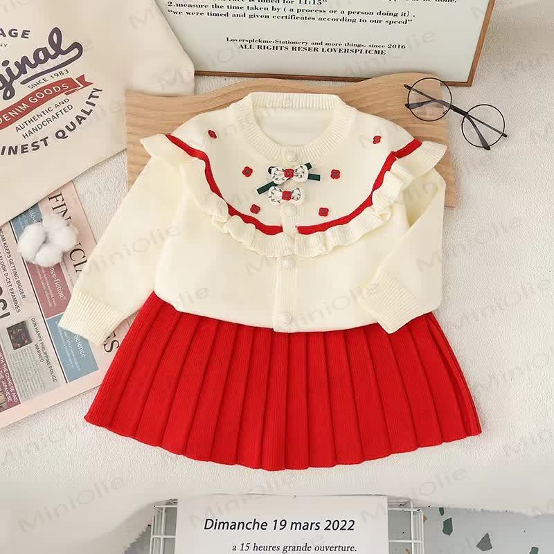 Toddler Girl Flower Sweet Bow Dress - White Red - 8Y - image 2