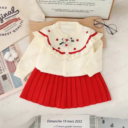 Toddler Girl Flower Sweet Bow Dress - White Red - 8Y - image 2