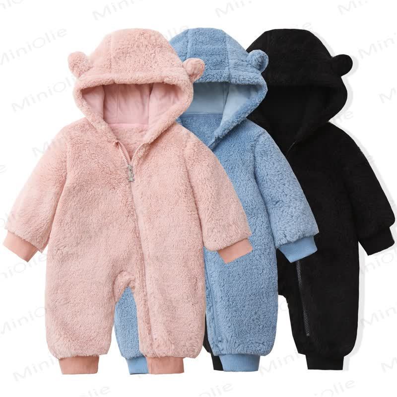 Baby Solid Color Cute Newborn Hooded Romper - image 1
