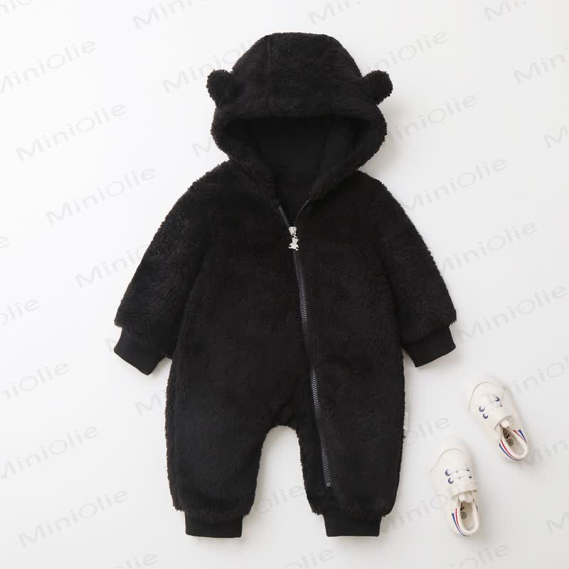Baby Solid Color Cute Newborn Hooded Romper - Black - 18-24M - image 8