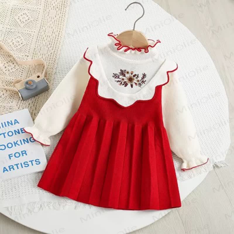 Toddler Girl Knit Flower Dress - Red - 8Y - image 4