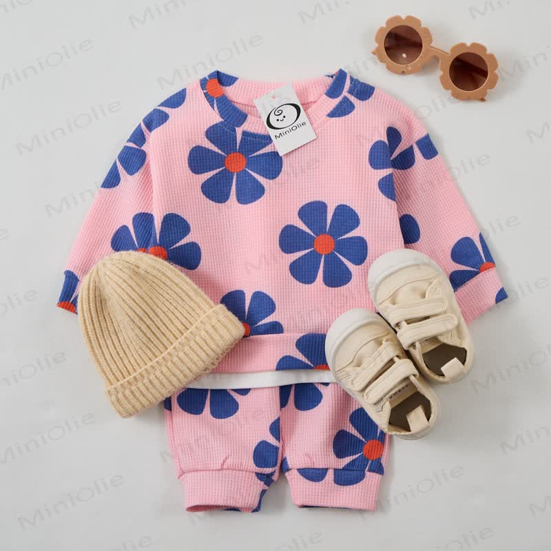 Baby Blue Flowers Pink Waffle 2-piece Set - image 2