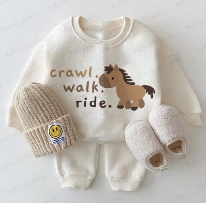 CRAWL. WALK. RIDE. Baby White Sweatshirt 2-piece Set - White - 2-3T - image 1