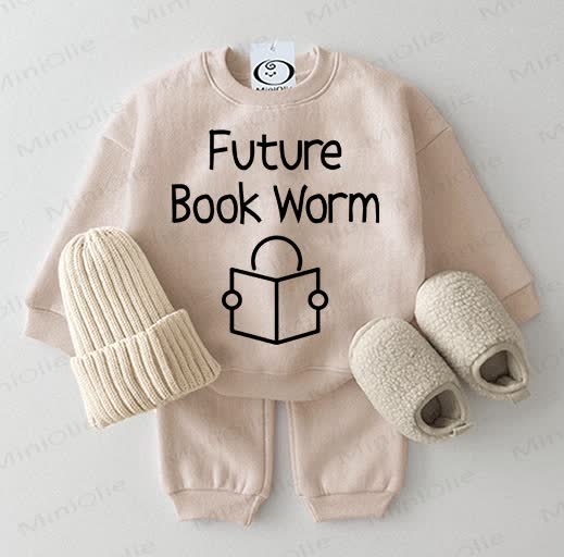FUTURE BOOK WORM Baby Sweatshirt 2-piece Beige Set - Beige - 2-3T - image 1
