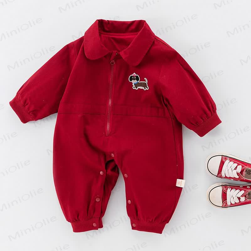 Baby Cartoon Puppy Newborn Collared Romper - Red - 18-24M - image 1