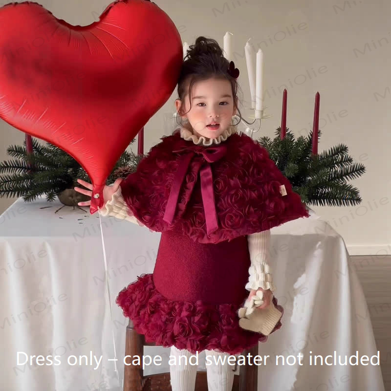 Toddler Girl Red Flower Sleeveless Dress/Red Flower Bow Cloak - Red Dress - 8Y - image 3