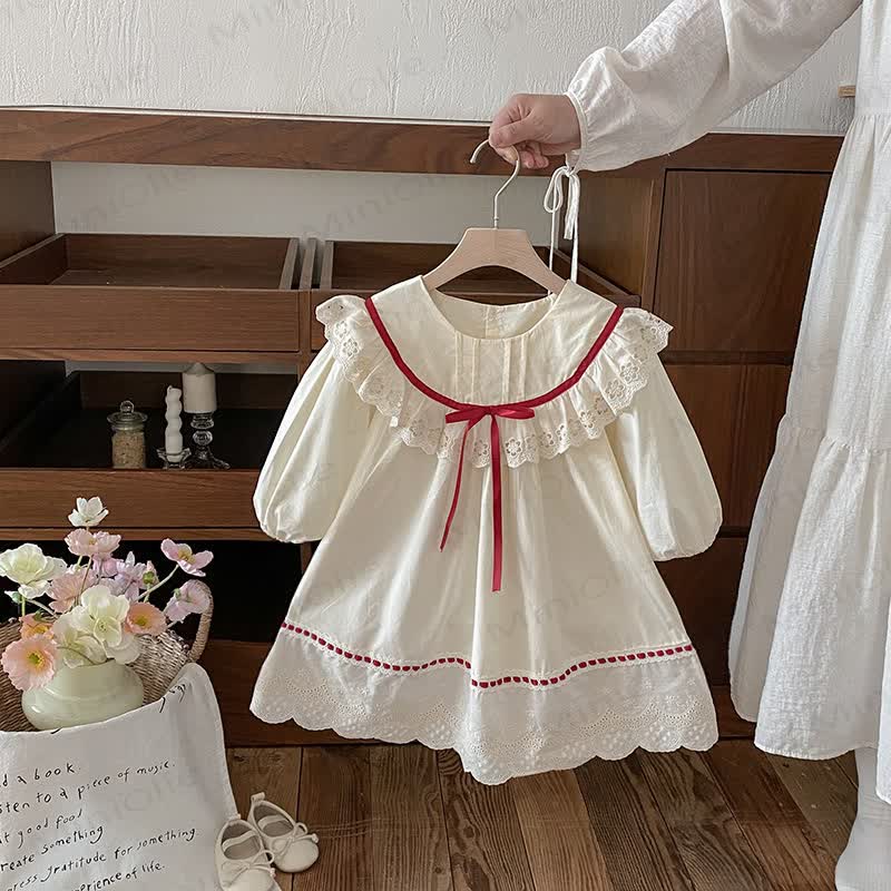 Baby Toddler Girl Bow Lace Dress/ Bodysuit - Beige Dress - 10Y - image 5