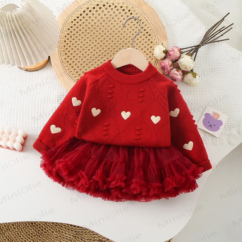 Toddler Girl Embroidered Love Knit Sweater & Tutu Skirt - Red Sweater & Red Tutu Skirt - 8Y - image 6