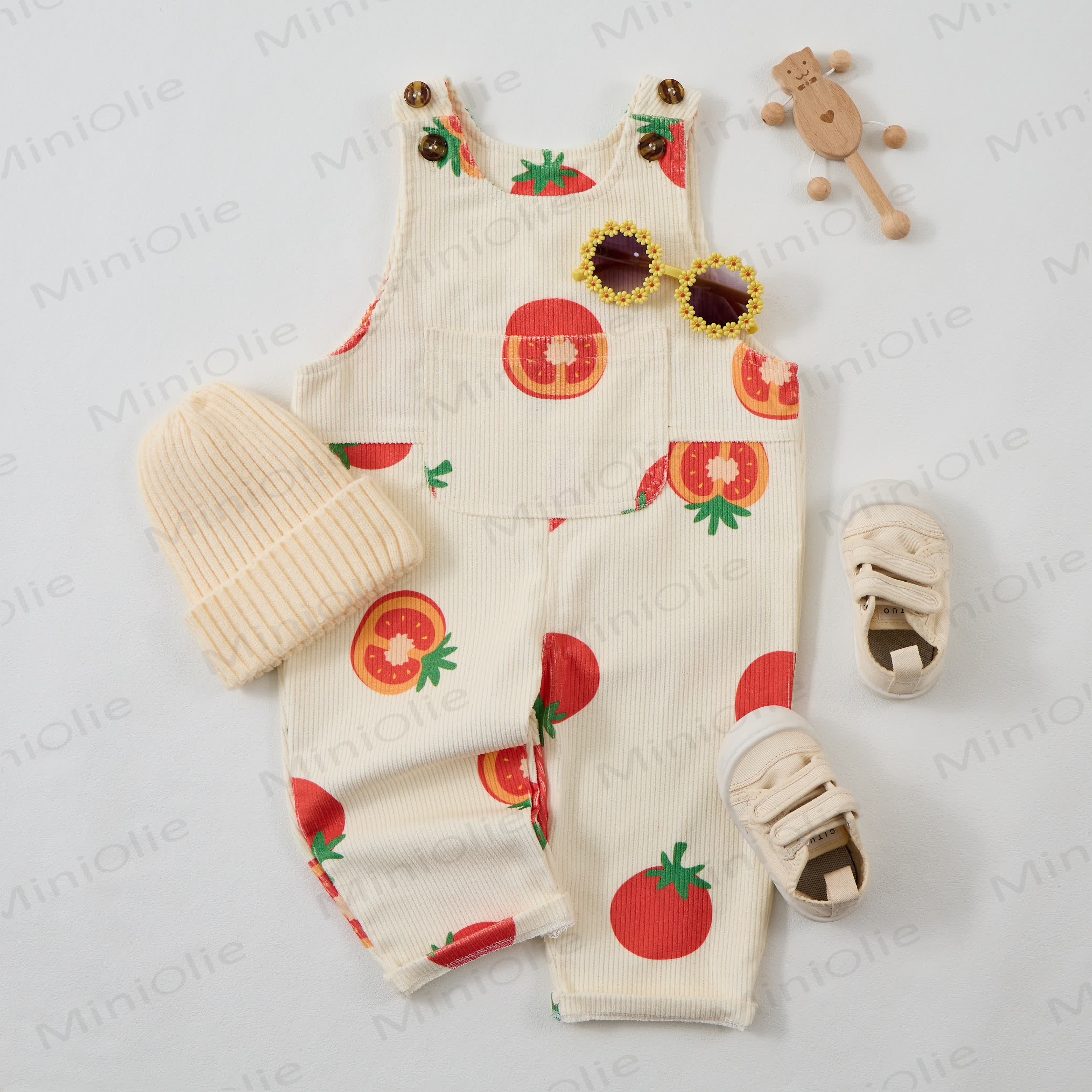 Baby Toddler Tomato Beige Corduroy Overalls  - image 2