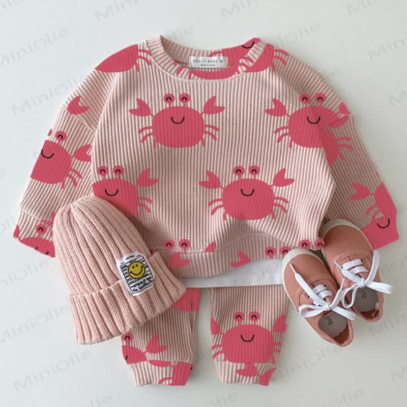 Baby Waffle Pink Smiling Crab Sweatshirt 2-piece Set - Pink - 18-24M - image 1