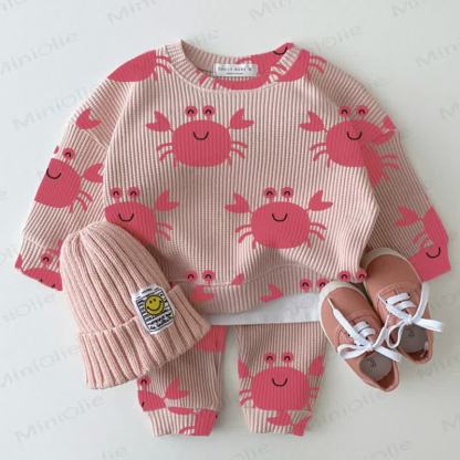 Baby Waffle Pink Smiling Crab Sweatshirt 2-piece Set - Pink - 18-24M - image 1