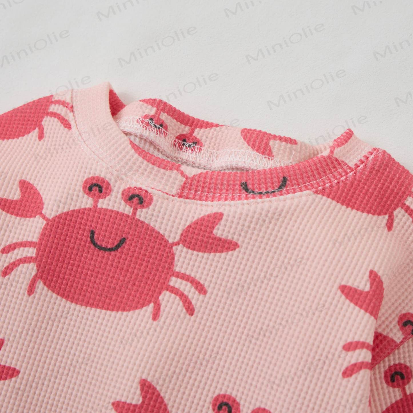 Baby Waffle Pink Smiling Crab Sweatshirt 2-piece Set - image 2