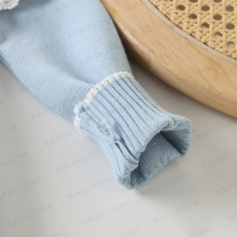 Toddler Girl Flower Double-layer Crew Neck Knit Dress - image 11