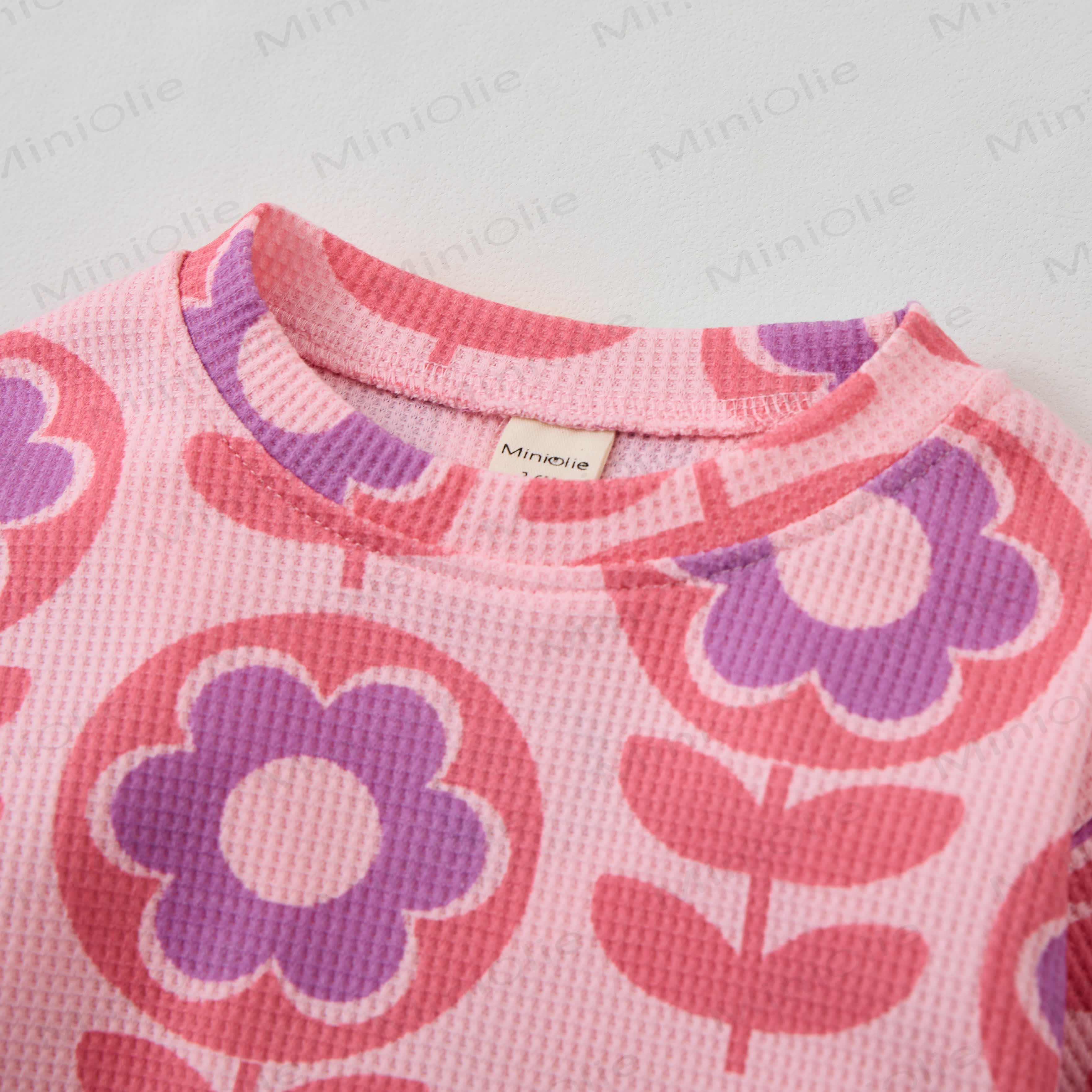 Baby Waffle Purple Pink Flowers Sweatshirt 2-piece Set - image 3