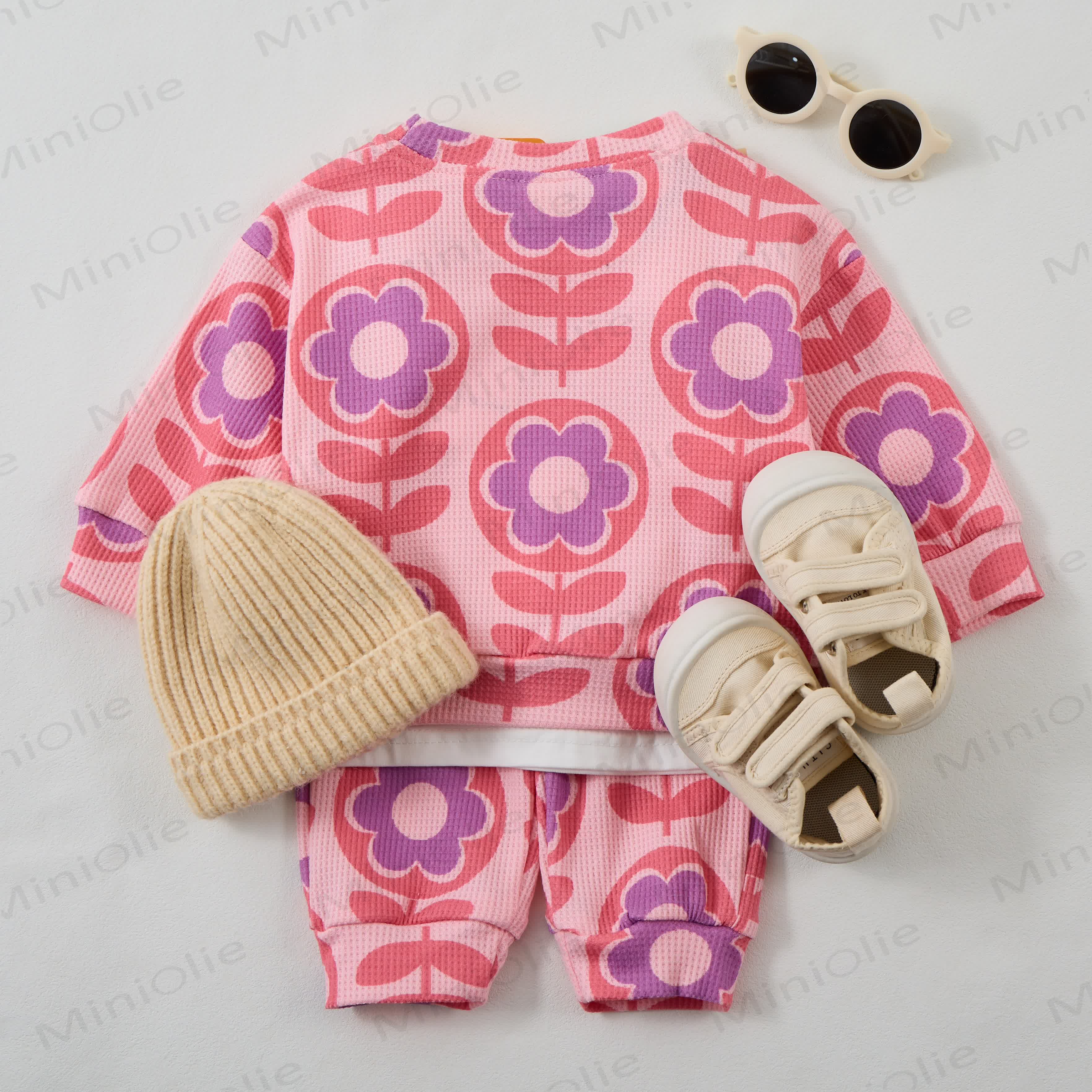 Baby Waffle Purple Pink Flowers Sweatshirt 2-piece Set - image 8