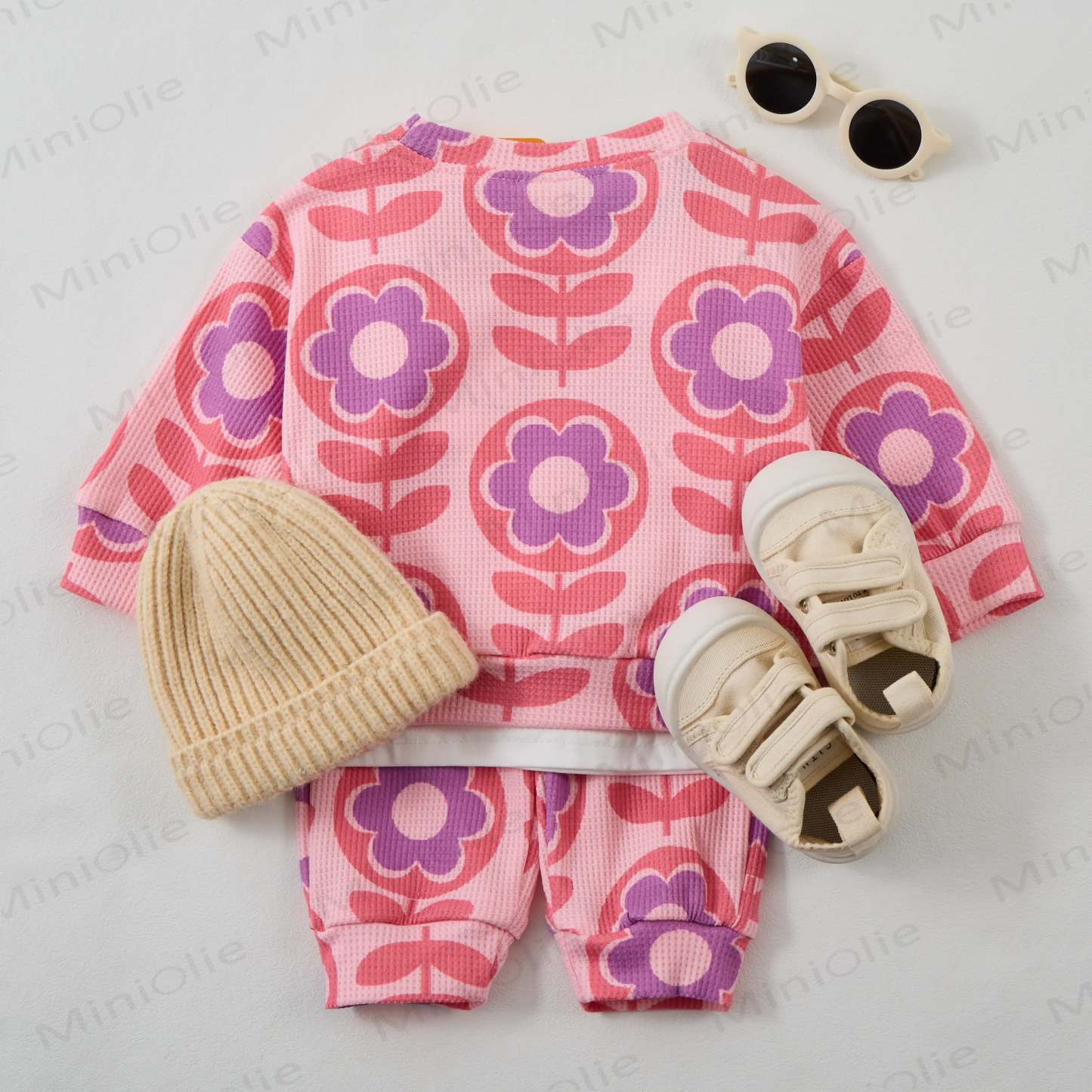 Baby Waffle Purple Pink Flowers Sweatshirt 2-piece Set - image 8